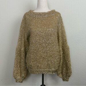Never Fully Dressed Elton Jumper Gold Eyelash Sweater Metallic Shimmer Small